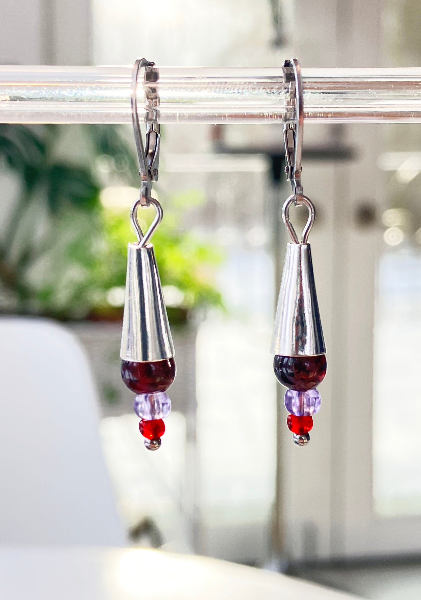 12. Garnet and bead drop earrings