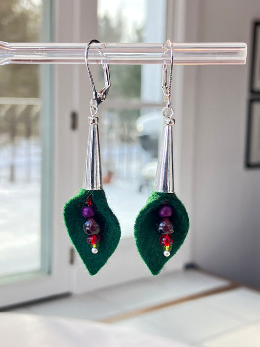 7. Green Leaf Drop Earring with Garnet